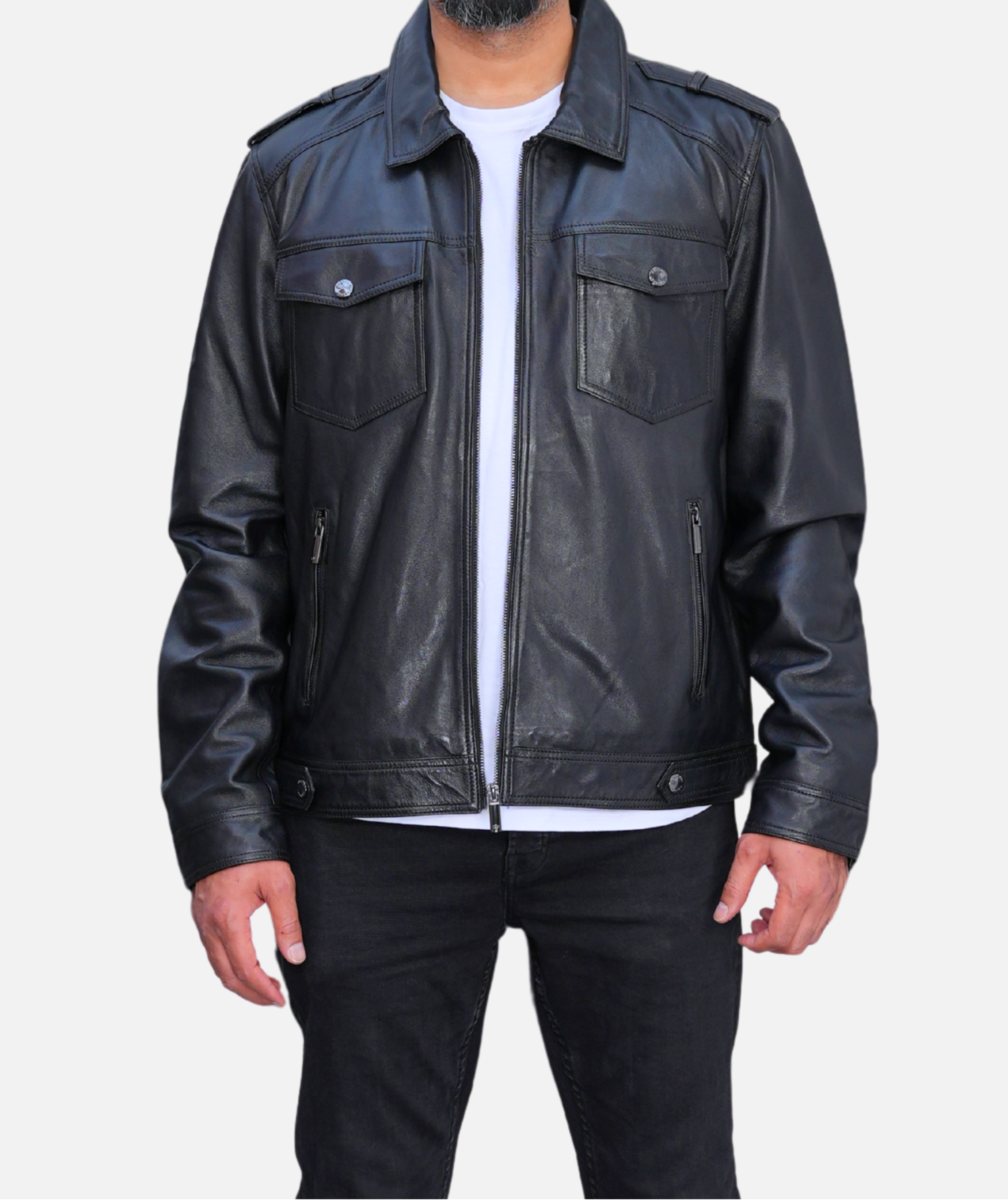 Black men polo leather jacket 