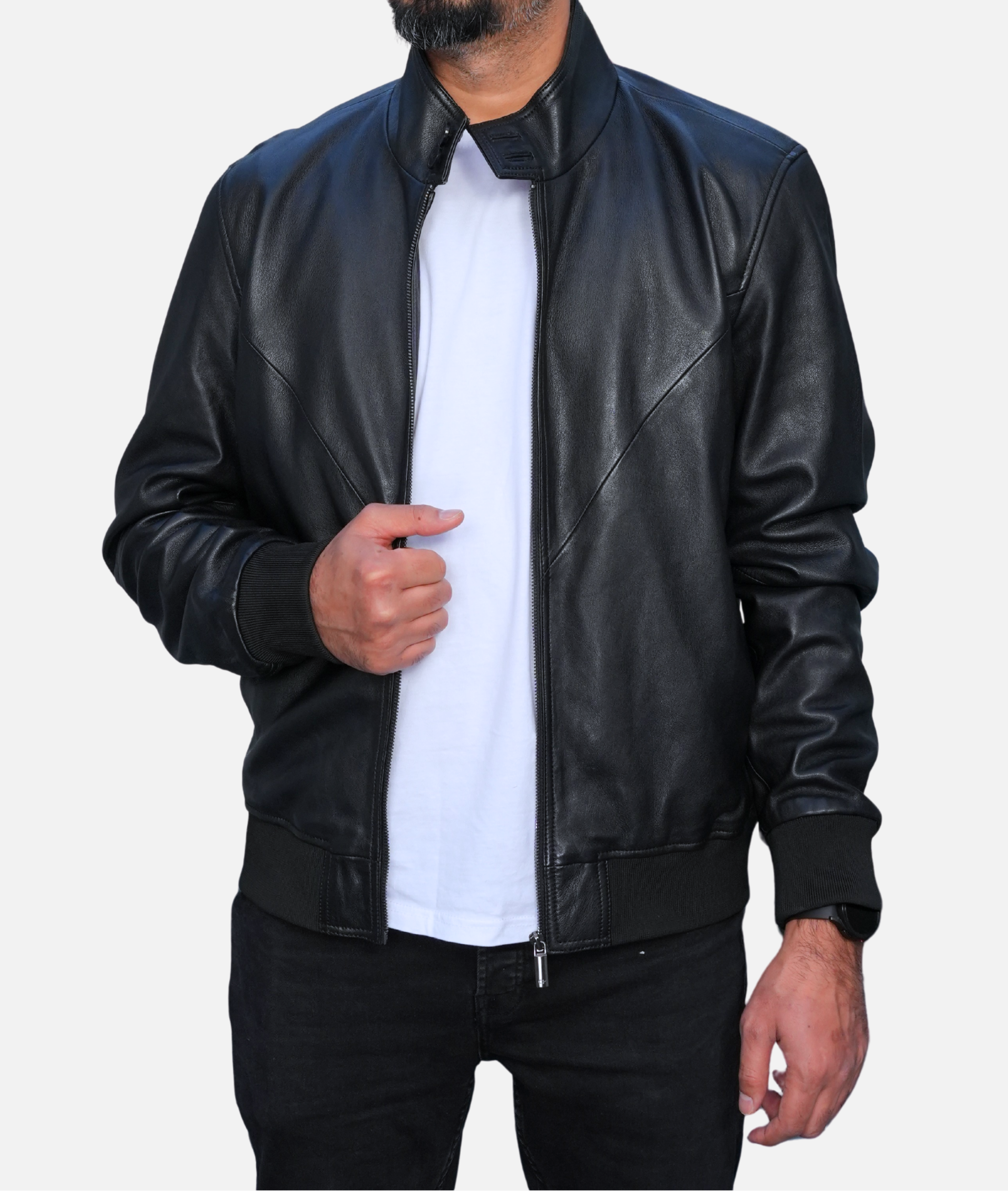 black bomber leather jacket men