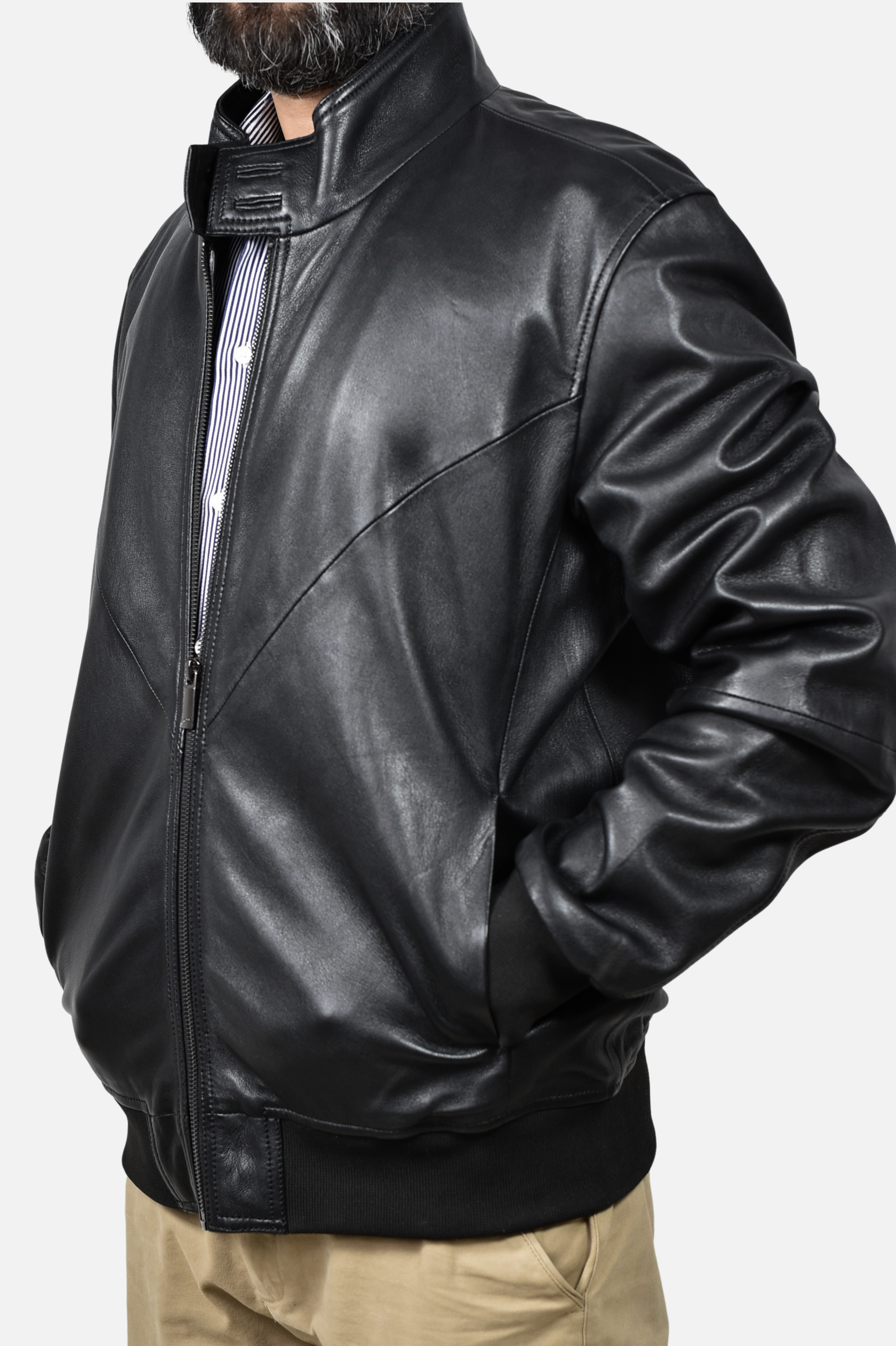 black bomber real leather jacket men