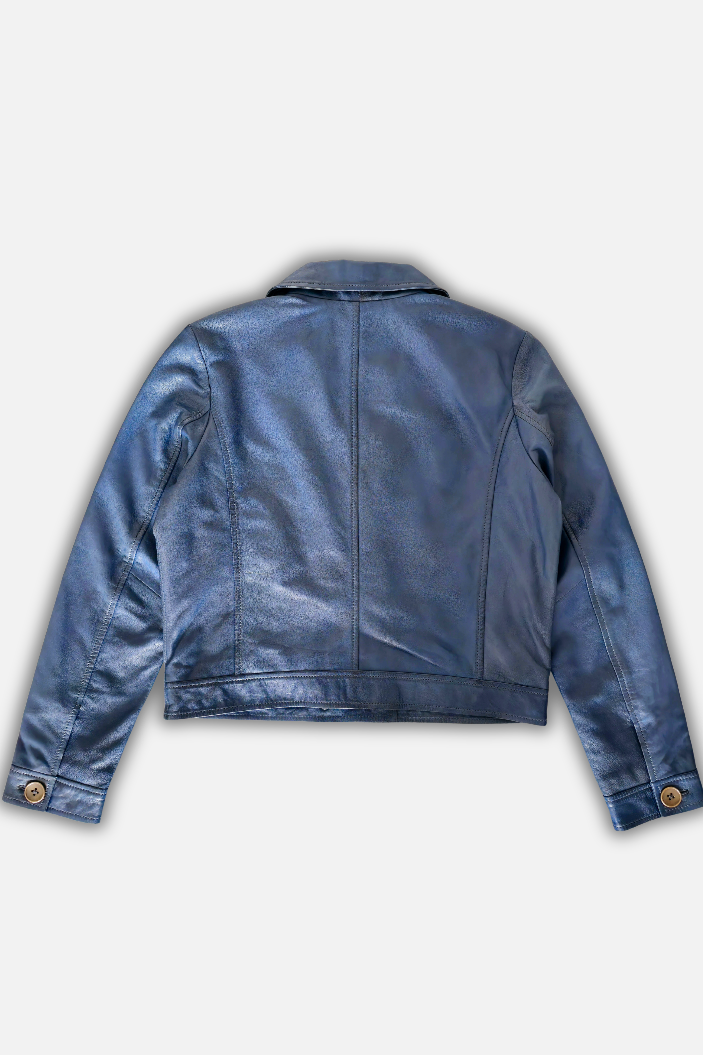 blue leather crop jacket for women