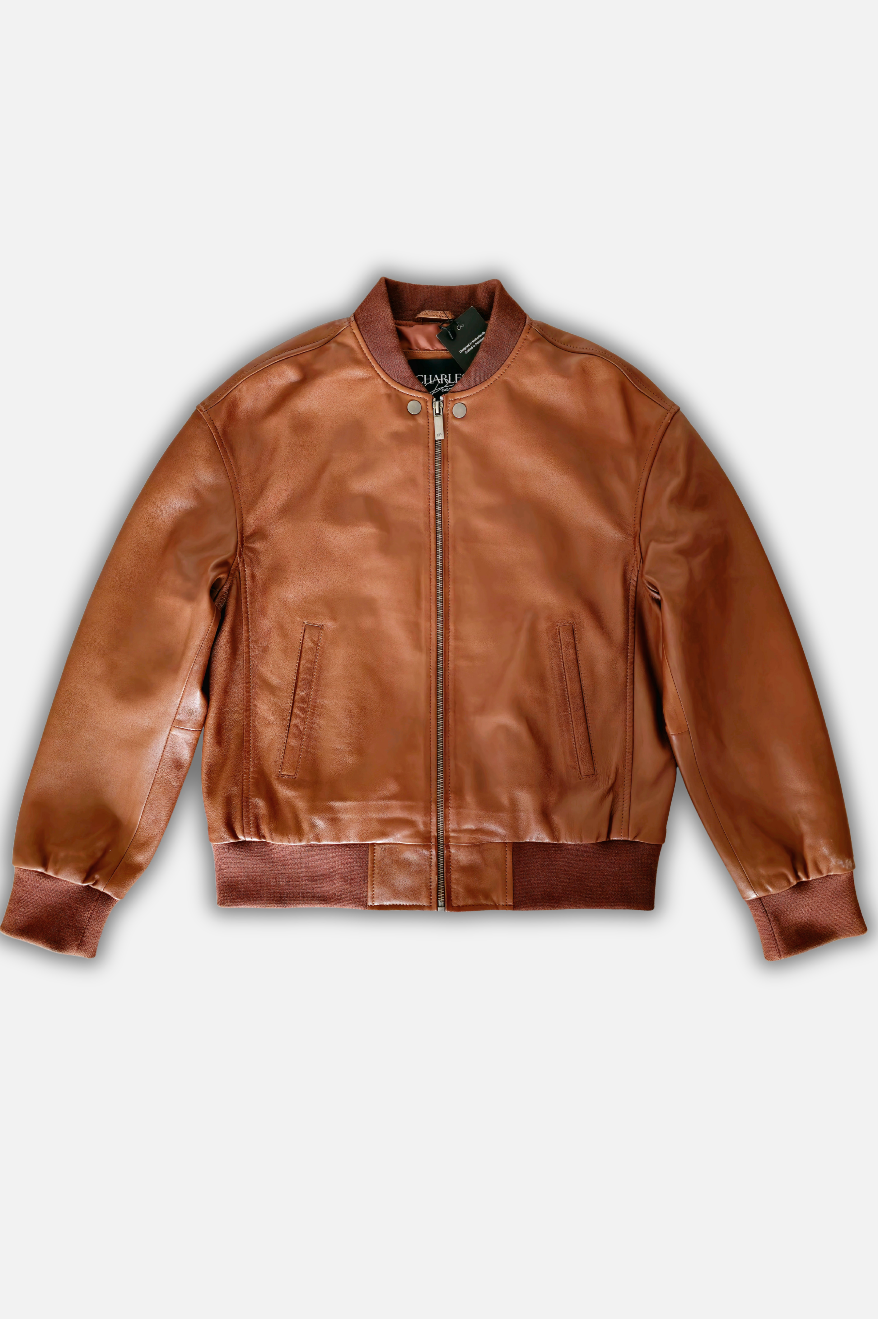 brown leather bomber jacket
