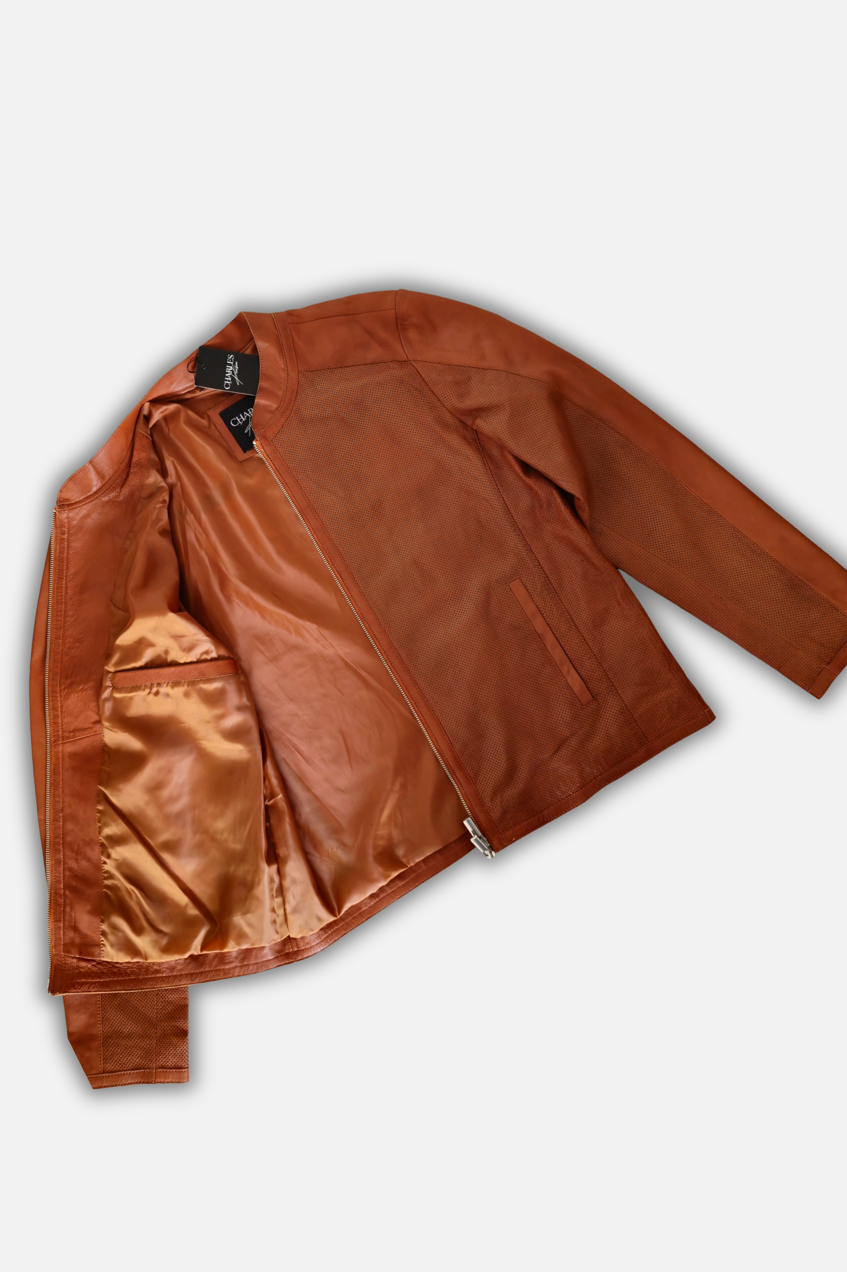 brown perfo leather jacket for men