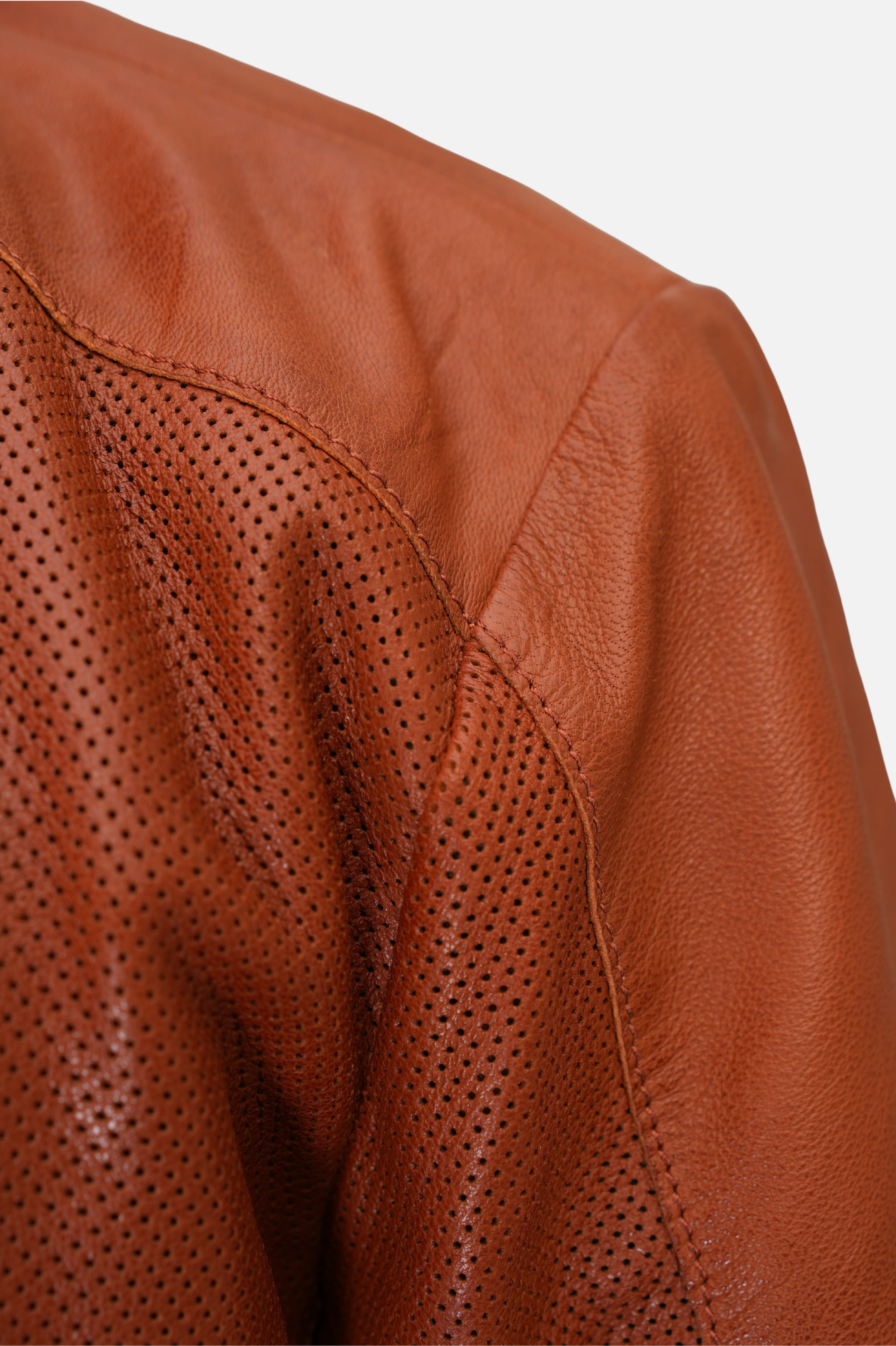 brown perforated biker leather jacket 