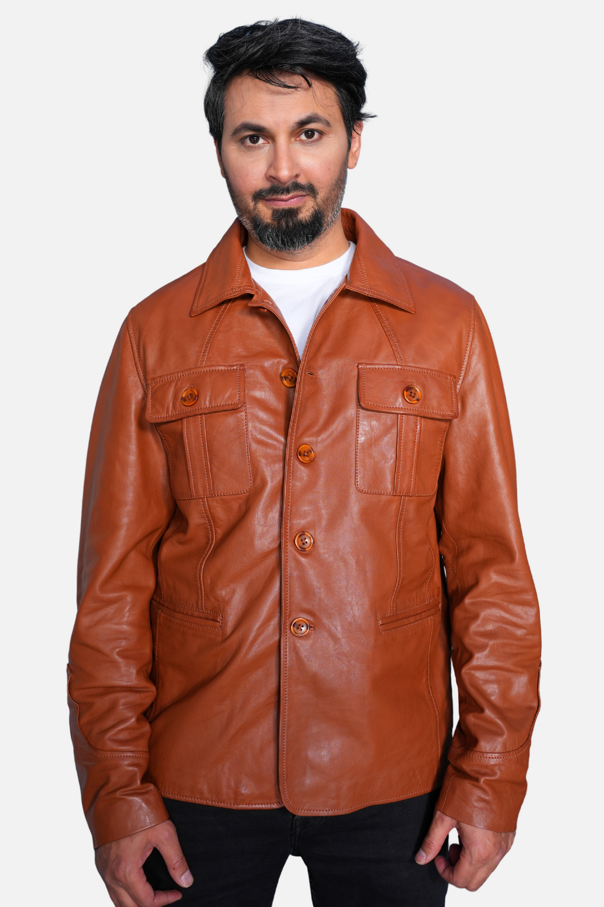 brown polo leather coat jacket for men