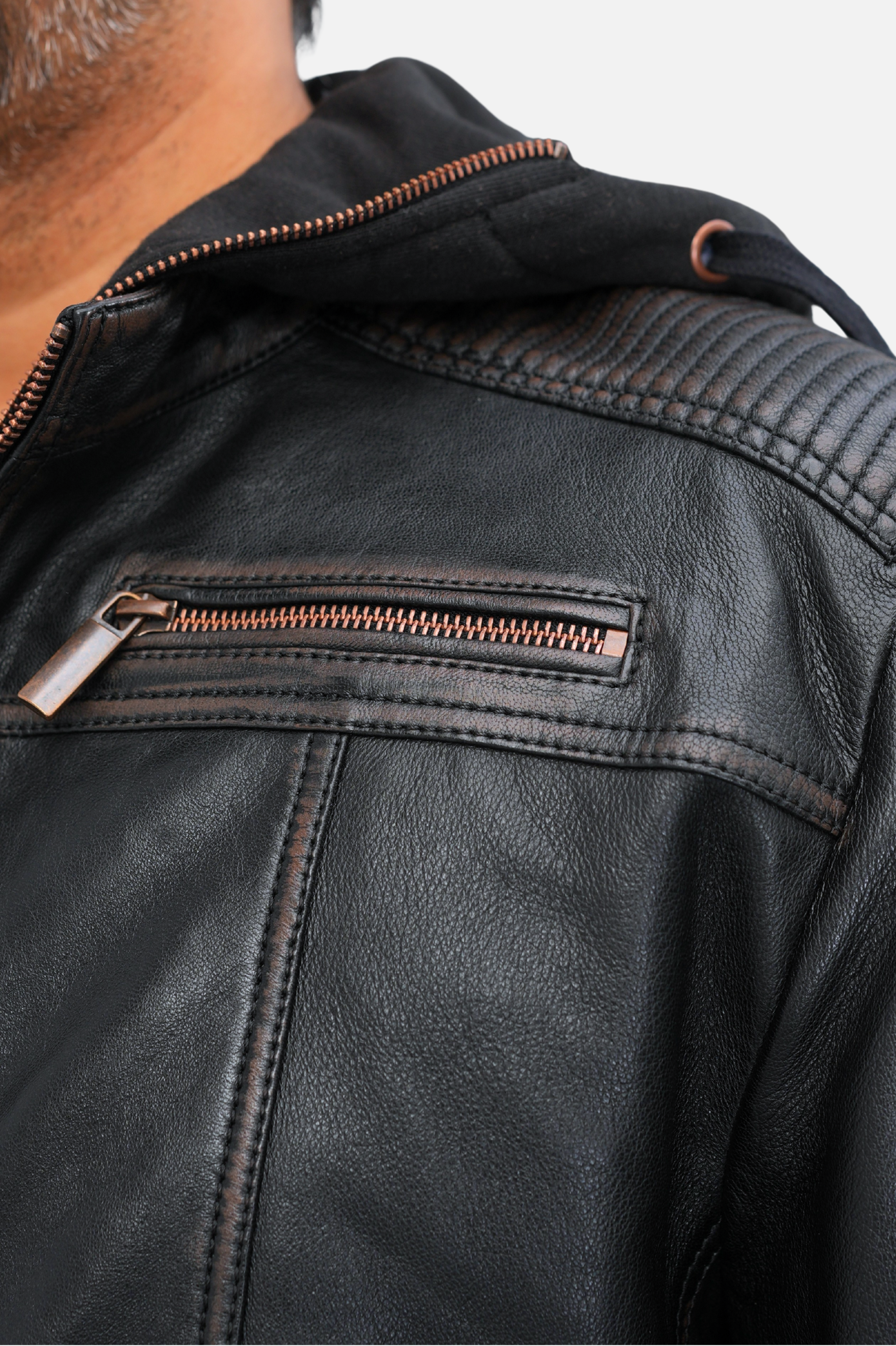 distressed black leather jacket
