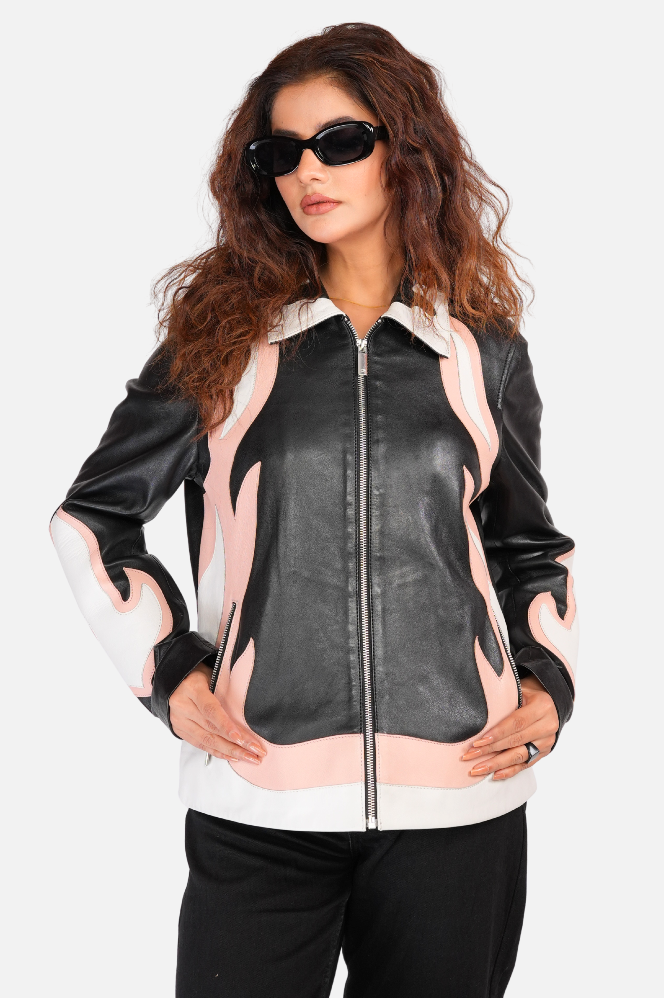 flame leather biker jacket for women