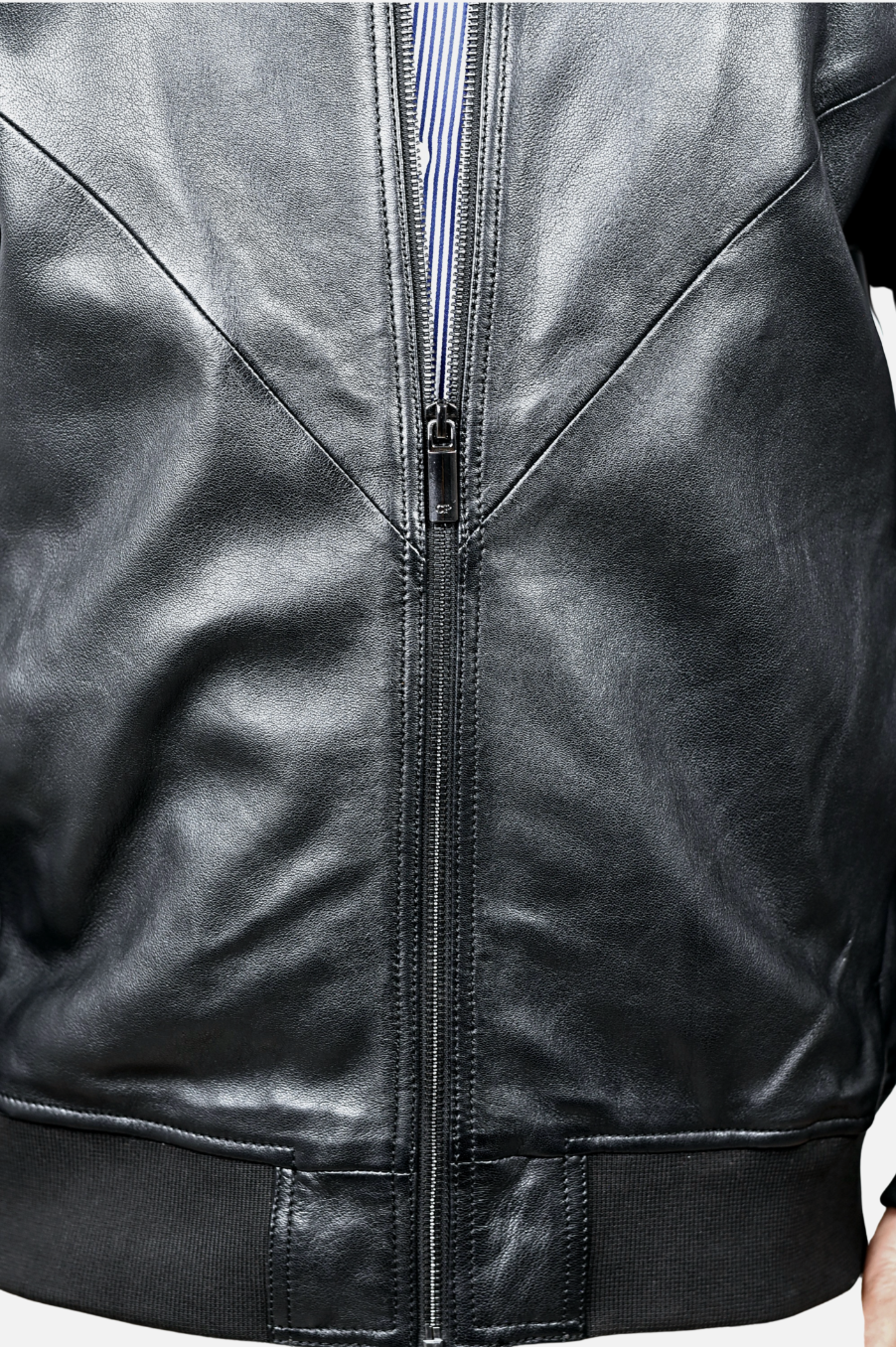 full-grain sheepskin black leather bomber jacket 