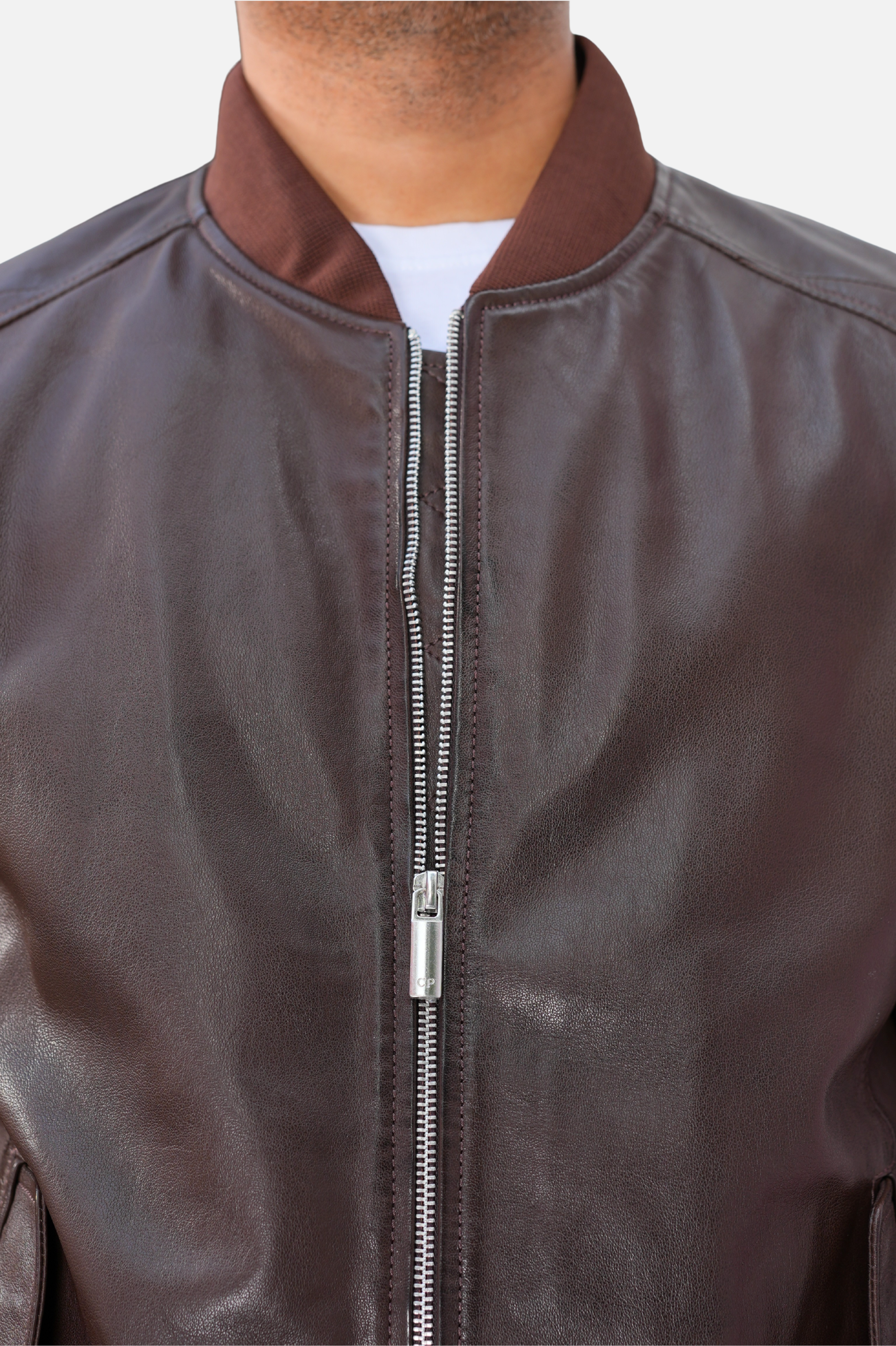 men brown leather bomber jacket