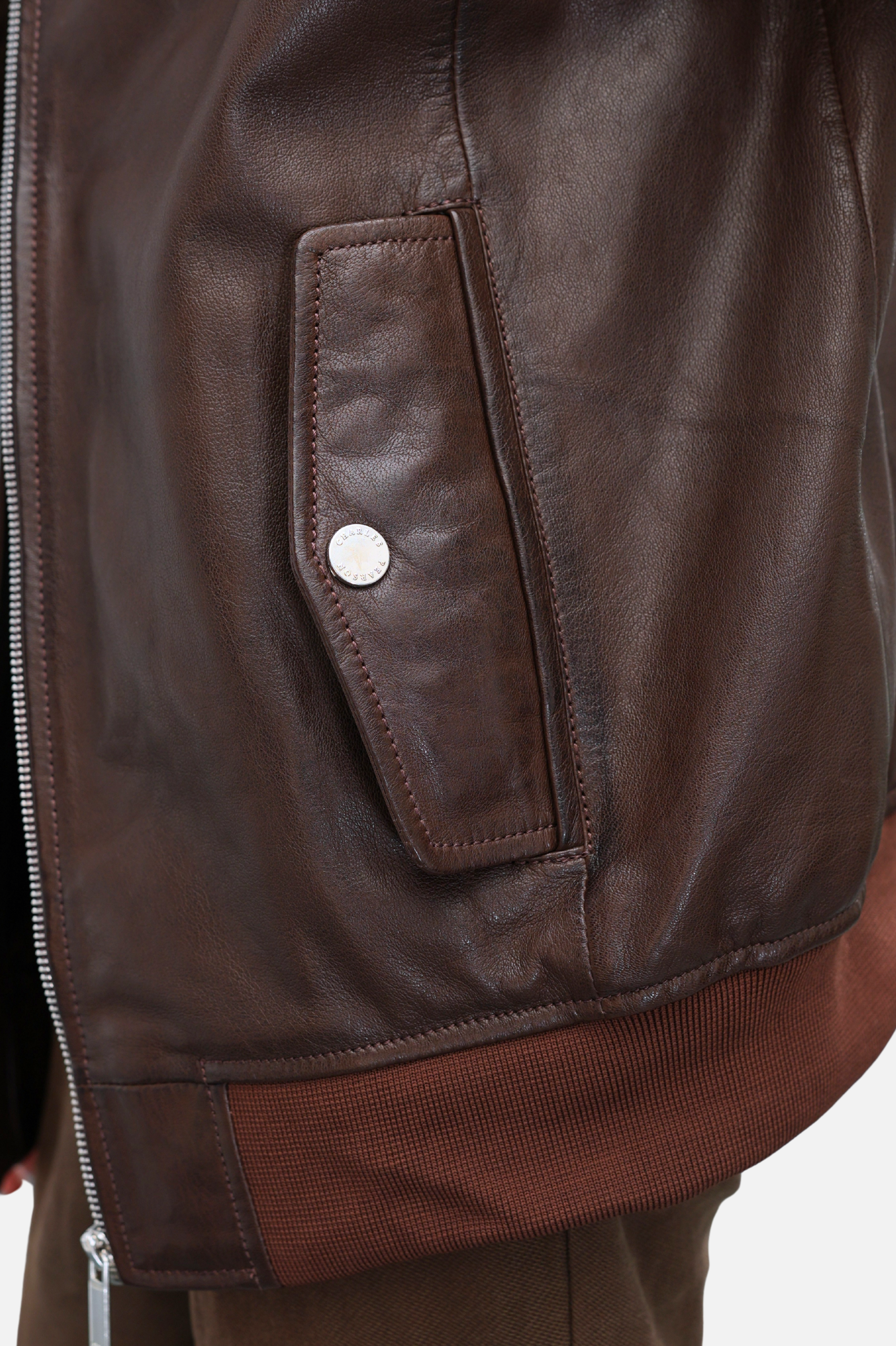 men's leather brown bomber jacket