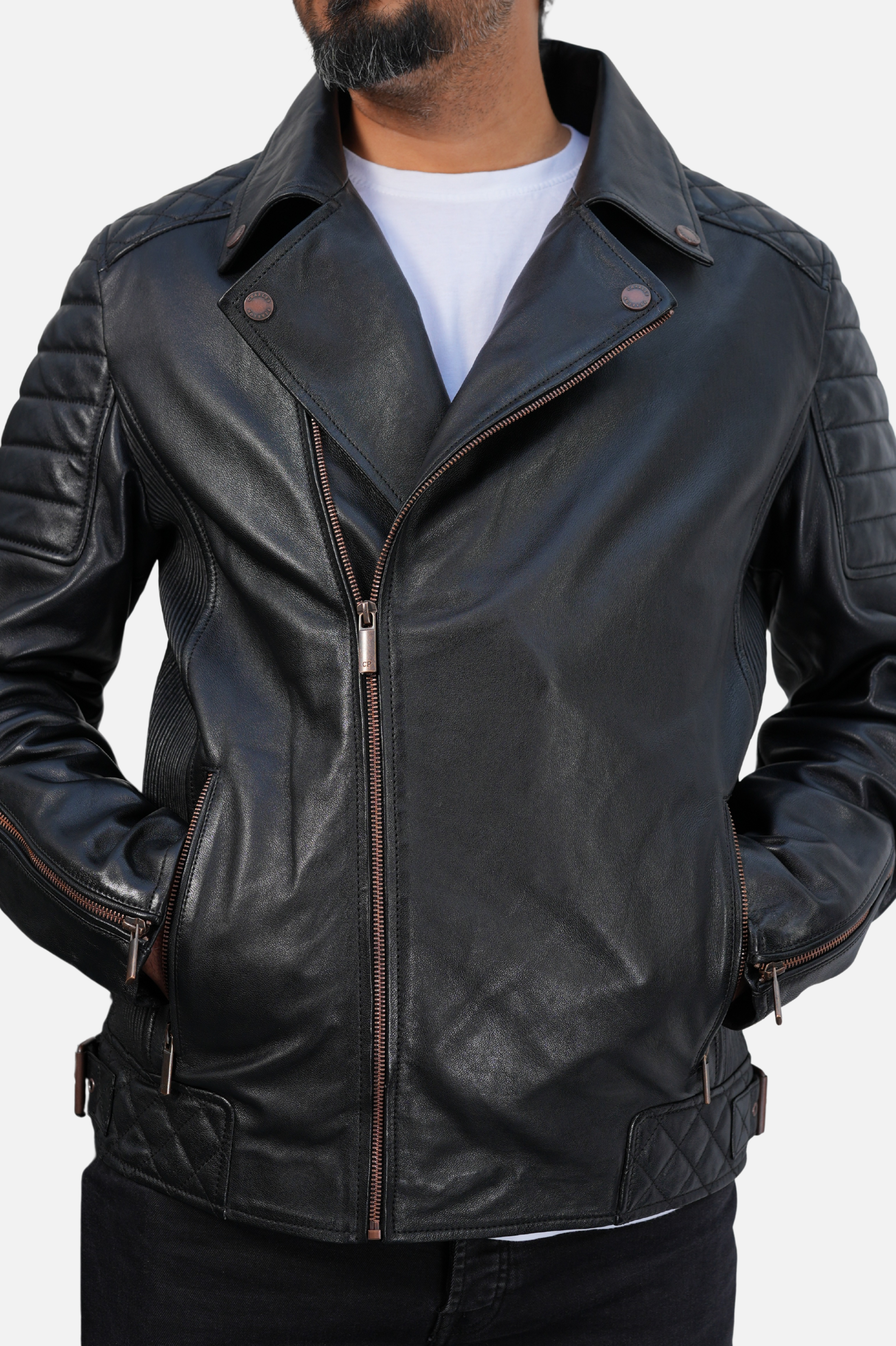 mens biker leather jacket black