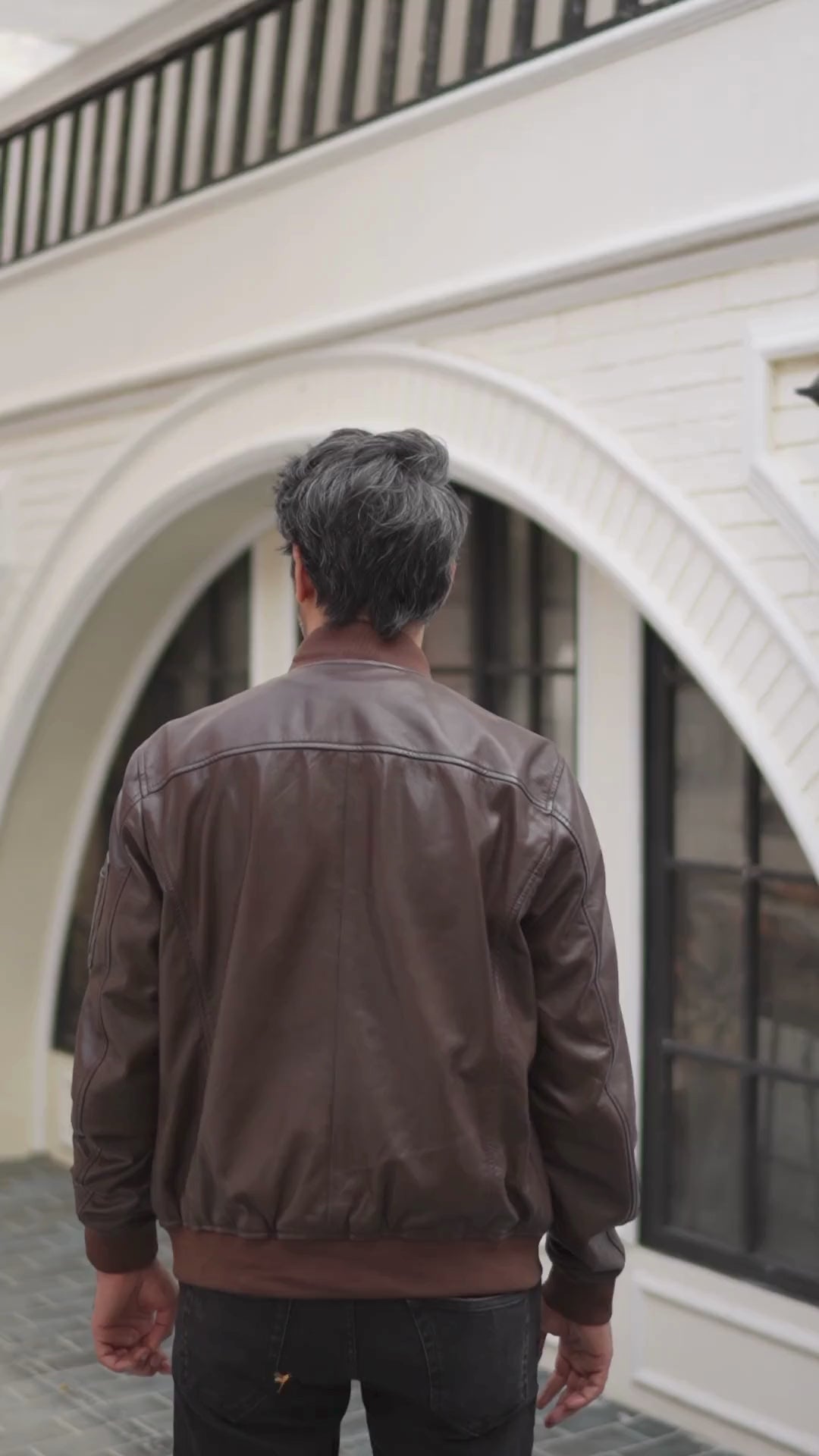 Brown Real Lambskin Leather Zip Up Bomber Motorcycle Jacket Mens With Pockets