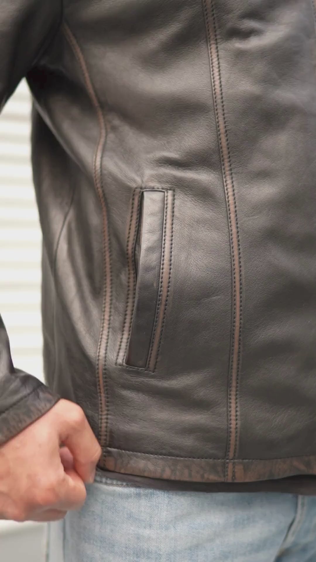 Black Distressed Hoodie Leather Motorcycle Jacket Mens