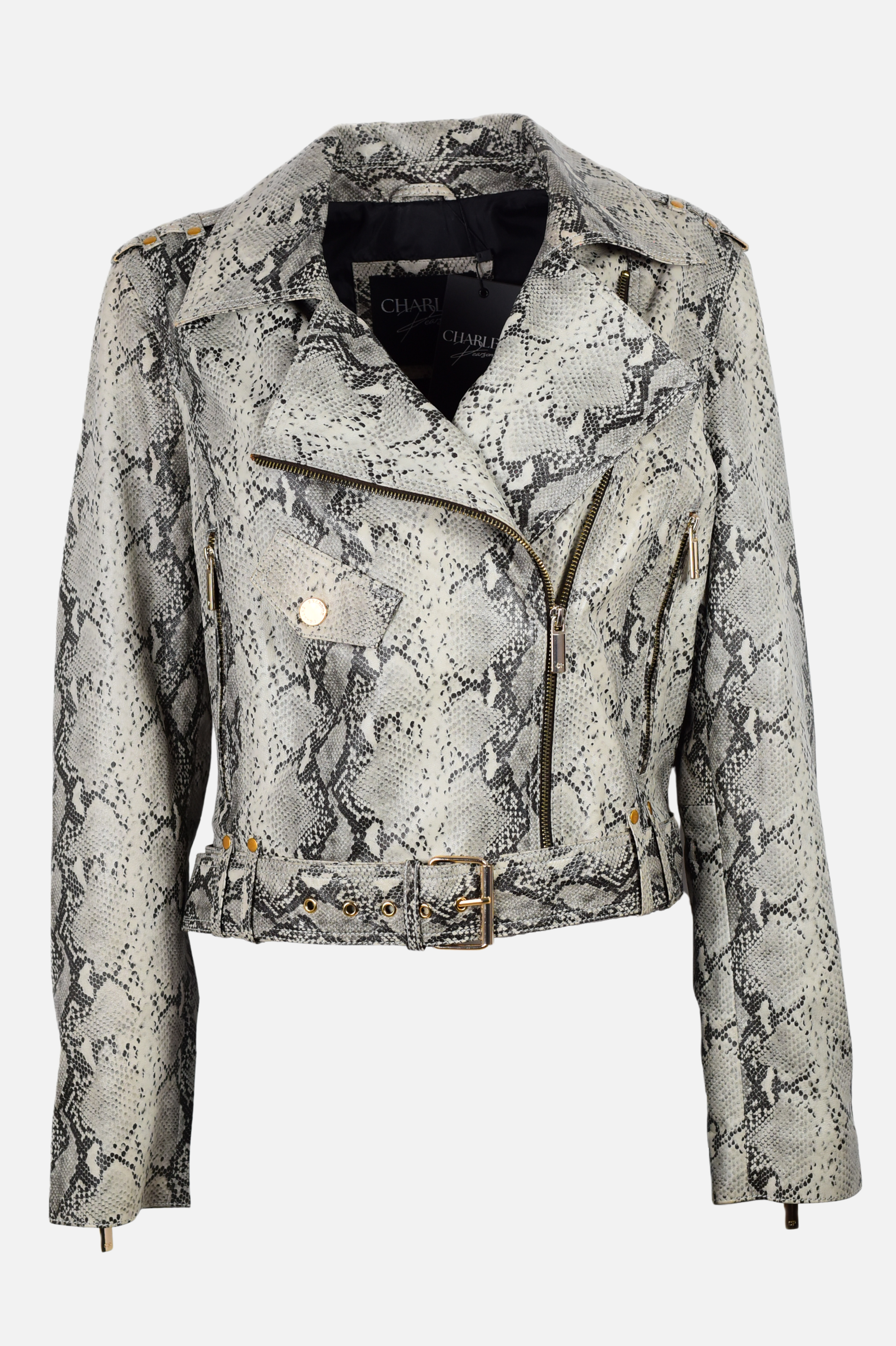 snakeskin leather biker jacket for women