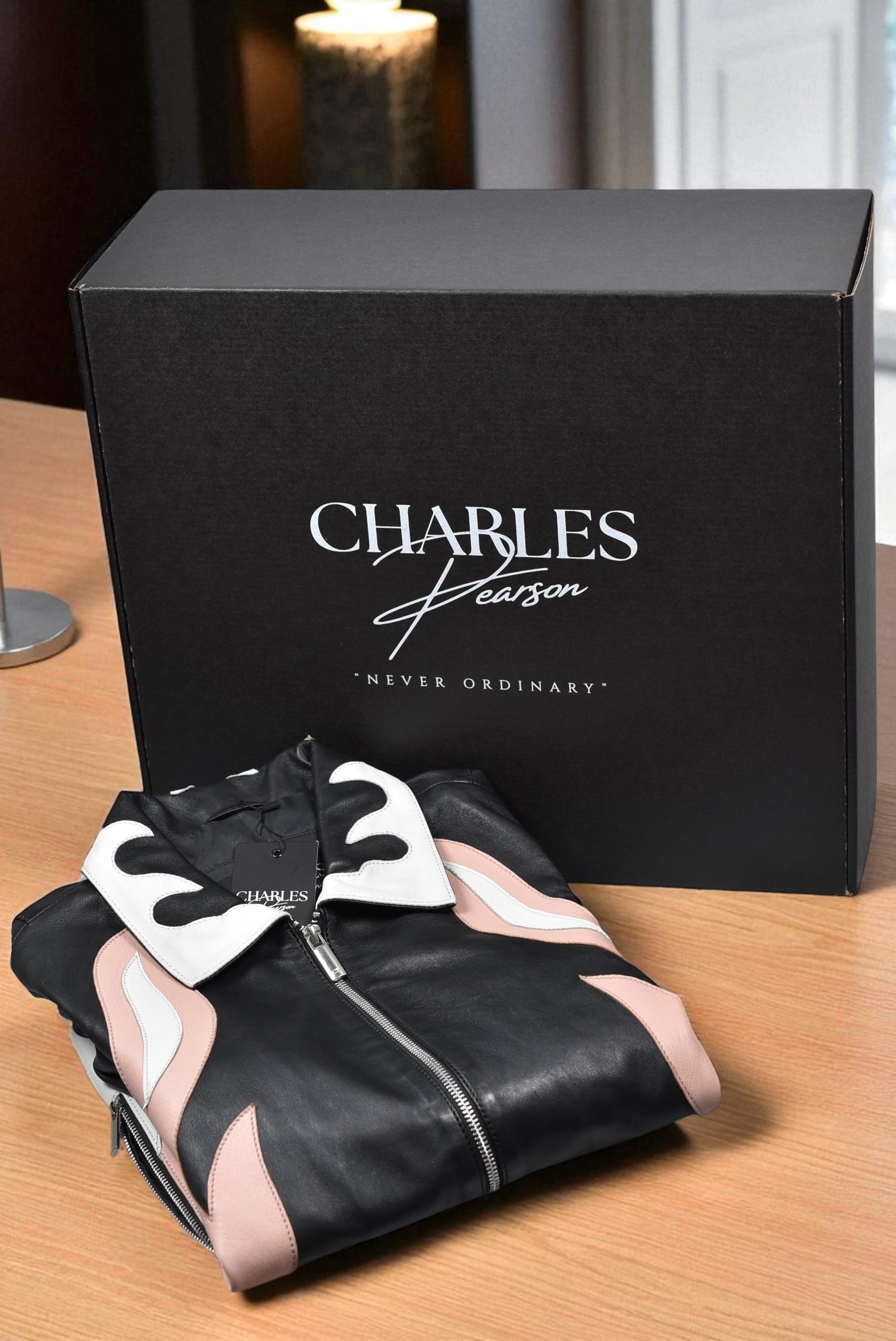 women real leather jacket with rose flames 