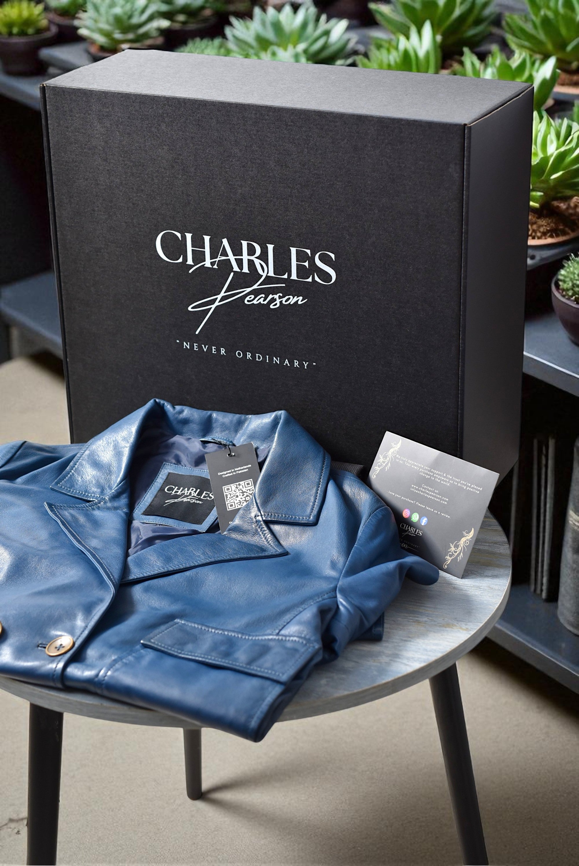 womens cropped leather jacket in blue